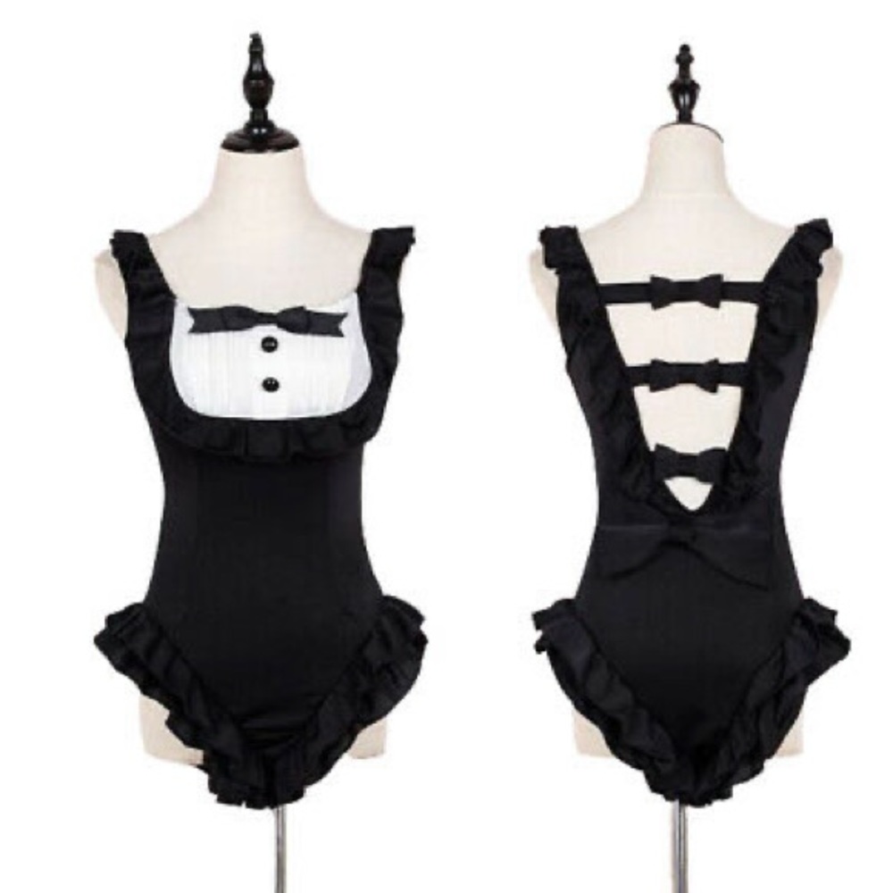 Maid Lolita swimsuit bathing suit kawaii black